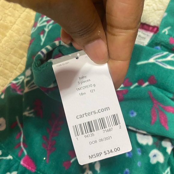 Carter’s 3Pc hoodie fleece jacket, pink onesie , gray leggings 
NWT - Picture 4 of 7